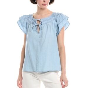 NWT Sam Edelman Tabitha Short Sleeve Blouse w/ Ties Size XL Light Blue Coastal